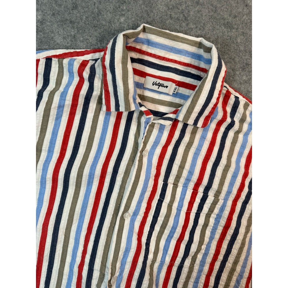 Vatpave Mens XXL Short Sleeve Button Down Shirt Multi Color Stripe Cotton